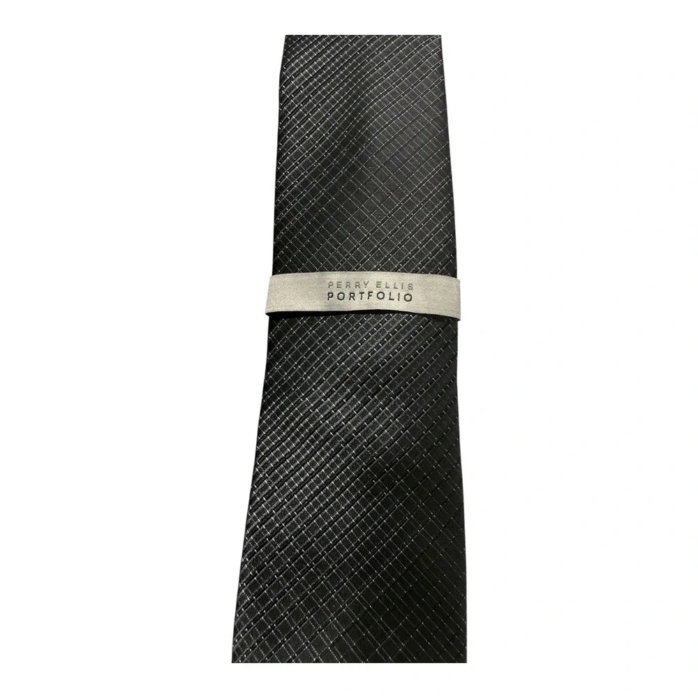 PERRY ELLIS Portfolio Men's Elegant Neck Tie Black color Micro Texture new - Picture 4 of 6